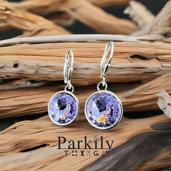 Handcrafted earrings with violet Swarovski crystal - Picture 1 of 3